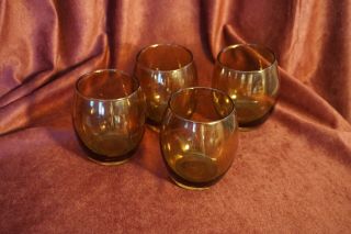 Vintage Set Of 4 Libby Amber Drinking Juice Glasses Bar Glasses 3 Uo1/2 " Tall