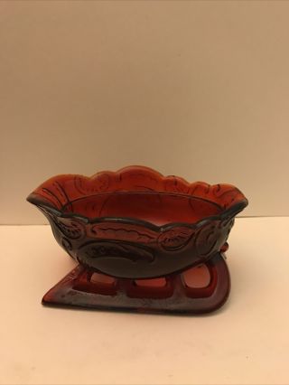 Vintage Westmoreland Glass Red Small 5.  5” Sleigh Centerpiece Bowl Candy Dish