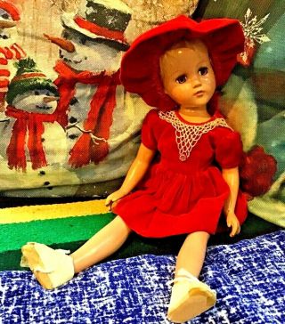 Vintage R & B Composition Arranbee Doll 18 " Amber Eyes,  Red Velvet Outfit