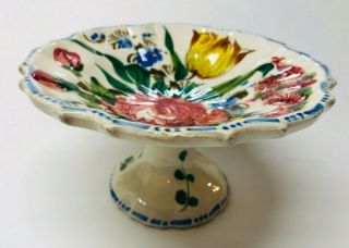 Vintage Hand Painted Floral Pedestal Dish Bowl For Dresser Kitchen Sink Italian