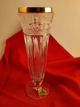Lead Crystal Frosted Etched Bud Vase Gold Guild Germany