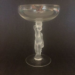 Golden Crown E&r Art Glass France Champagne Man Crystal Frosted Stem Male