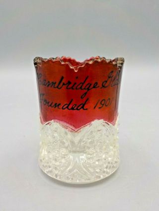 Antique 1901 Cambridge Glass Co Eapg Advertising Toothpick Holder Ruby Flash