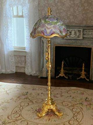 Vintage Miniature Dollhouse 1:12 Rare Reutter Germany Porcelain Gold Plated Lamp