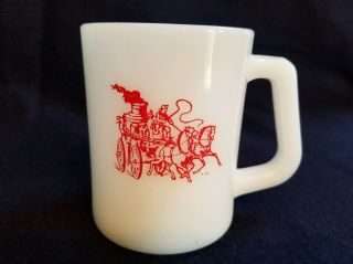 Vtg Newark Nj Fire Dept.  Historical Horse Federal Milk Glass Coffee Mug Cup Usa