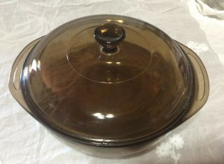 Vtg Pyrex Vision Ware Amber Brown Covered Casserole Dish 623 - C 1.  5 L 8” Lid Usa