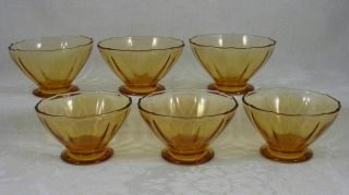 Set Of 6 Amber Viking Glass " Addie " Footed Dessert/comport Dishes Circa 1940 