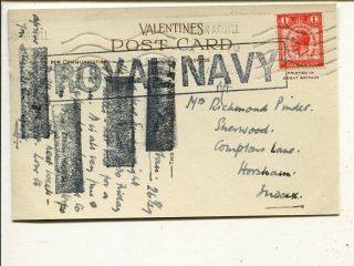 Great Britain Picture Post Card 1929,  Message Inked Out By Royal Navy