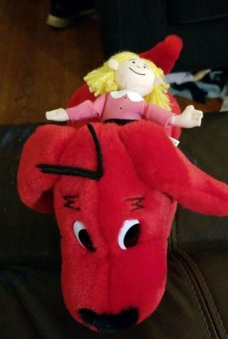 Scholastic Clifford The Big Red Dog With Emily Riding Him 10 " Plush Stuffed Euc