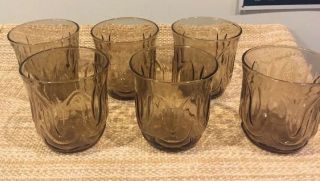 6 Anchor Hocking Amber Colonial Tulip Glasses