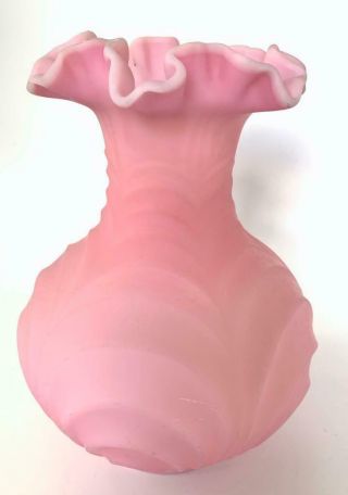 Vintage Fenton Pink Satin Glass Vase " Drapery " Pattern 8 " Tall