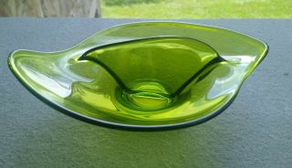 Viking Green Glass Divided Relish Dish Mid Century Avacado Colored Bowl 1960s