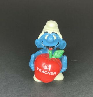 1983 Rare Vintage Schleich Peyo 1 Teacher Red Apple Smurf Figure
