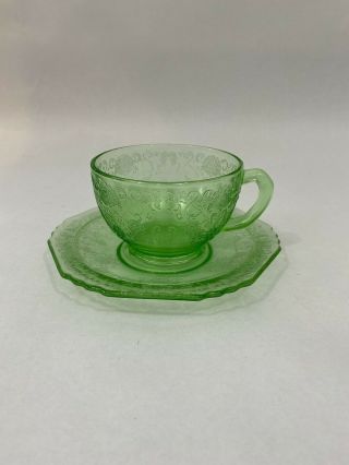 Green Hazel Atlas Glass Co.  Florentine 1 Poppy Cup And Saucer
