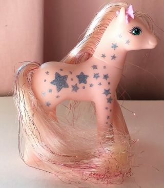 Vtg 80s My Little Pony Glitter Ponies 1988 Pink With Star Pattern Tinsel Mane
