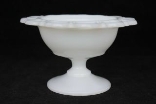 Vintage Anchor Hocking Lace Rimmed Milk Glass Compote/pedestal Bowl