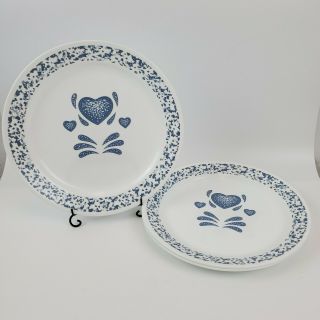 Set Of 3 Vintage Corelle Blue Hearts Dinner Plates 10 1/4 " Blue Country Hearts
