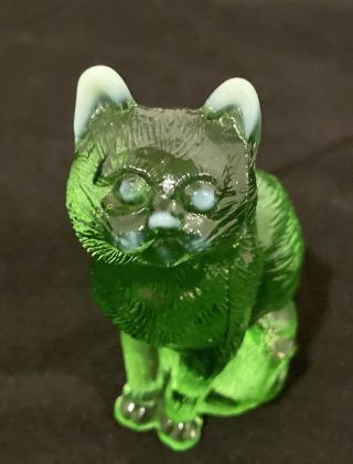 Retired - Mosser Glass Sitting Cat - Rare - Green Opalescent -