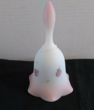Vtg Fenton Collectible Satin White And Pink Berries Blossoms Hand Painted Signed