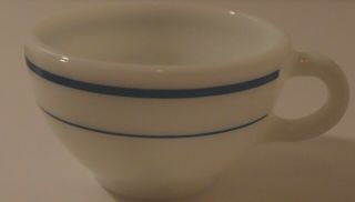 2 Vintage Pyrex White Milk Glass Coffee Cups / Mugs - Blue / White Band 701