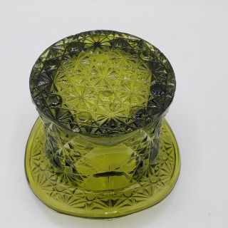 Vintage Green Glass Daisy Button Top Hat Vase Toothpick Holder 3 5 