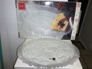 Mikasa Crystal Winter Dreams Serving Platter Tray Heavy Etched Relief Deer Scene