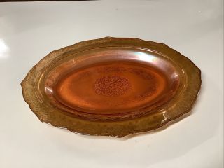 Federal Glass Normandie " Bouquet And Lattice " Marigold Iridescent Oval Platter
