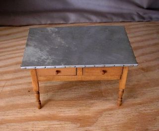 Dollhouse Miniature Kitchen Prep Table Island With Drawers 1:12 Scale Metal Top