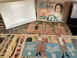 Philmar " Here Comes The Bride " 6 Wedding Party Paper Dolls Boxed Set Vintage