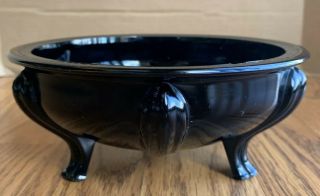 Vintage Le Smith Art Deco Black Amethyst Glass Footed Candy Bowl Dish