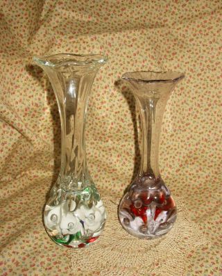 Joe Rice Art Glass Paperweight Bud Vase Controlled Bubble Trumpet Flower Bld Red
