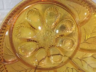Indiana Tiara Glass Amber Tree of Life Relish Deviled Egg Platter Plate Dish 3