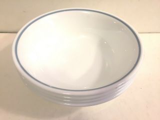 Corning Corelle Country Blue Rim On White Cereal Bowls - Set Of 4