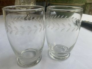 Antique Vintage Clear Glass Etched Laurel Leaf Pattern Set Of Two 2