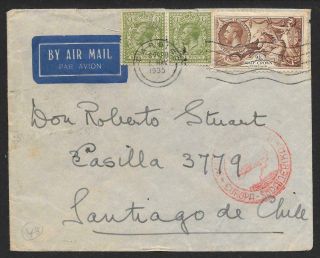 1935 Cover To Chile With 2/6 Re - Engraved Seahorse And 2x 9d Olive - Green