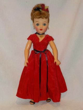 Vintage Ideal 18 " Miss Revlon Fashion Doll Dressed In Red Gown & Coat