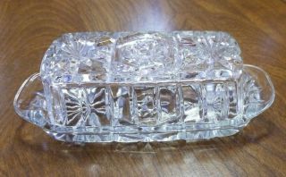 Vintage Covered Butter Dish Clear Glass With Design