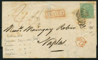 Sg 72 1s Green On Cover To Naples With Genova Cancel On Reverse Cat £425.  00