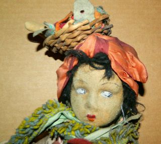 Antique Felt 26 " Cloth Lenci Style Doll (bed Doll) Art Deco Carmen Miranda