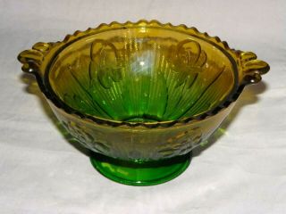 Jeannette Glass Iris & Herringbone Green To Yellow Gradient Flashed Footed Bowl