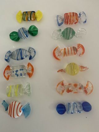 12 Piece Set Of Murano Glass - Wrapped Candy Candies In Vibrant Colors