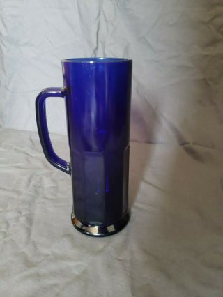 Vintage Heavy Cobalt Blue Glass 8 1/4 " Paneled Large Tall 18 Oz Beer Stein/mug