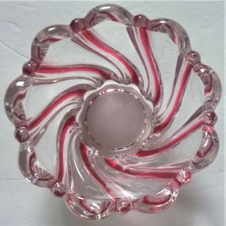 Vintage Mikasa Peppermint Swirl Clear Glass Nut/candy Bowl -