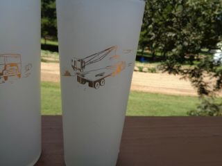 Set of 6 Vintage Frosted Tom Collins Glasses Pictures of Trucks in Gold 2