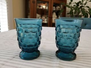 Set Of 2 Indiana Glass Colony Whitehall Riviera Blue Juice Glasses Cubist