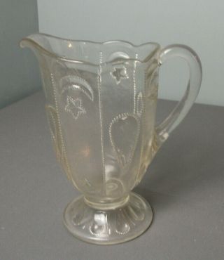 Vintage Pressed Glass Pitcher - Moon & Stars - Scalloped Edge - 8 1/2 " T - B Cst