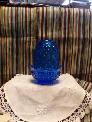 Vintage Fenton Art Glass Colonial Blue Hobnail Candle Fairy Lamp
