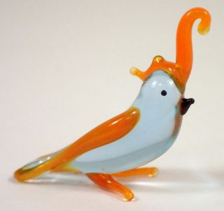Vtg Murano Orange Blue Cockatoo Bird Hand Blown Art Glass Miniature Figurine