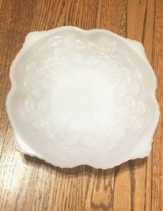 Vintage Translucent White Milk Glass Shallow Fruit Bowl,  Grape Pattern