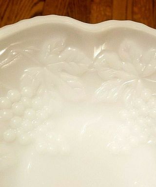 Vintage Translucent White Milk Glass Shallow Fruit Bowl,  Grape Pattern 3